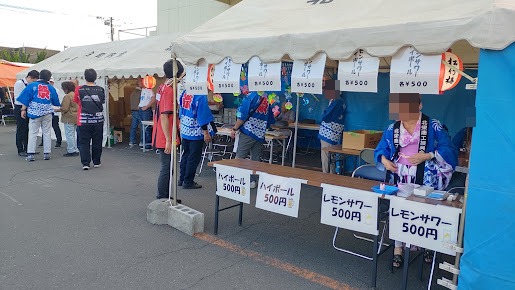 北栄盆踊り大会のアルコール販売テントとドリンクの案内